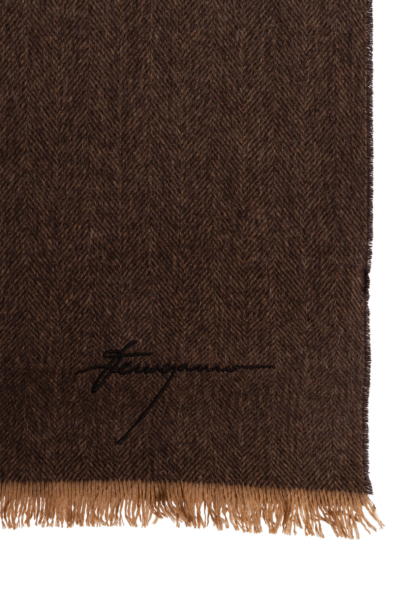 Brown Cashmere scarf with embroidered logo FERRAGAMO - Vitkac AS